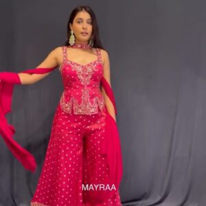 Hot Pink Embroidered Sharara Set with Dupatta