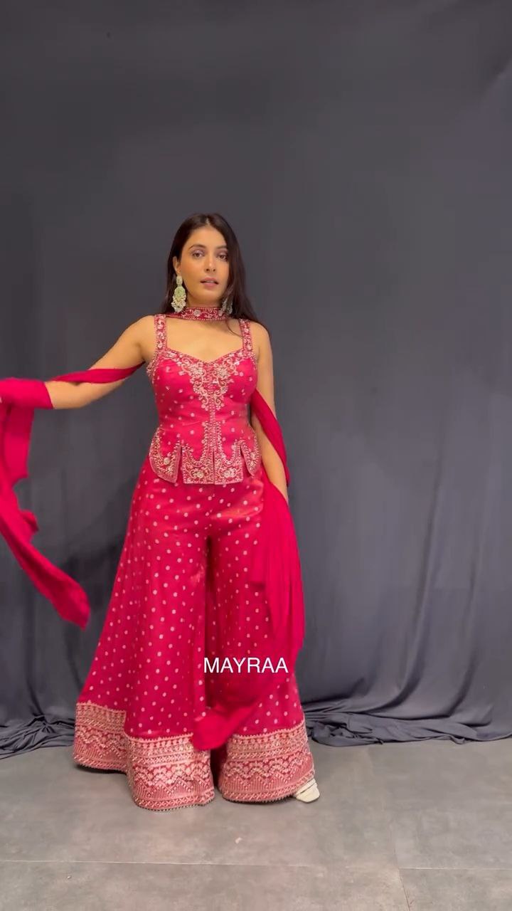 Hot Pink Embroidered Sharara Set with Dupatta