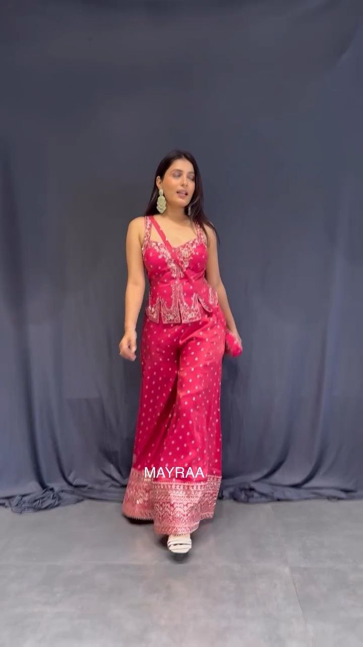 Hot Pink Embroidered Sharara Set with Dupatta - Image 7