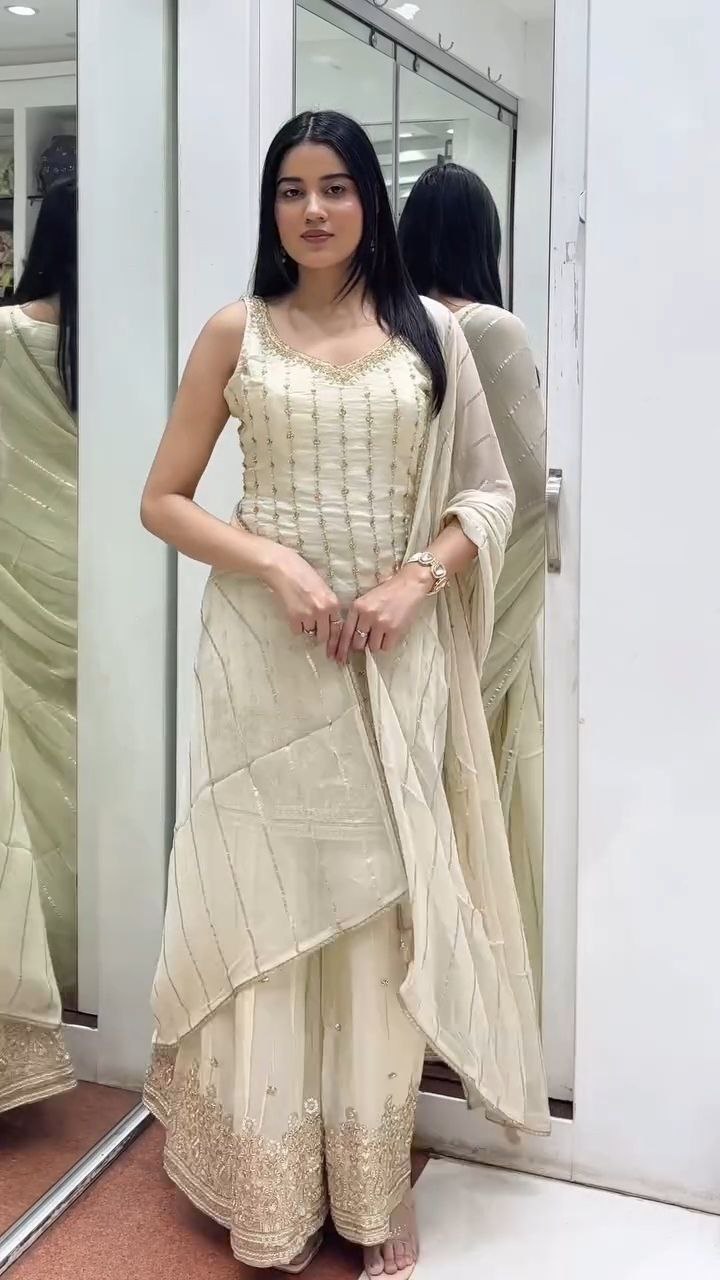 Ivory Embroidered Kurti Sharara Set with Dupatta