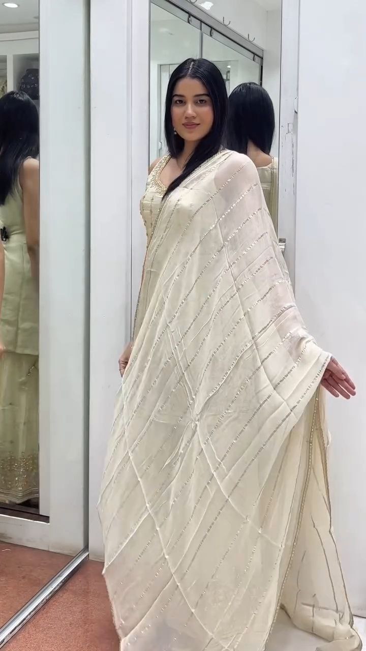 Ivory Embroidered Kurti Sharara Set with Dupatta - Image 5