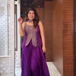 Purple Embroidered Kurti with Flowing Sharara Set