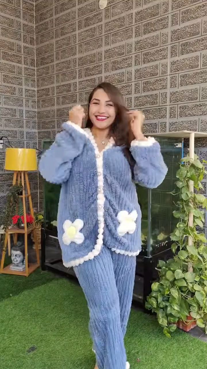 Plush Winter Lounge Co-Ord Set with Front Button Jacket - Image 3