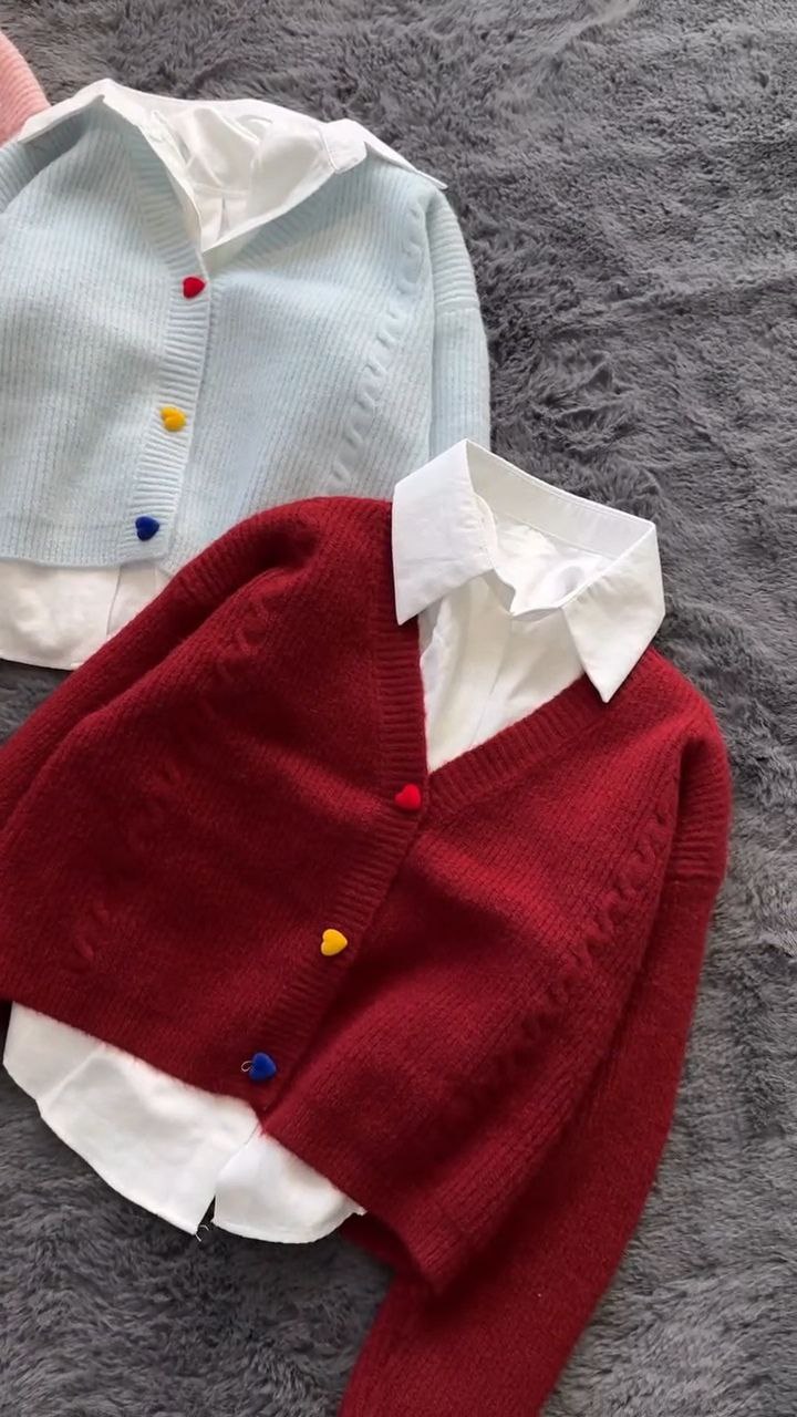 Women’s Knit Cardigan with Shirt Collar Detail