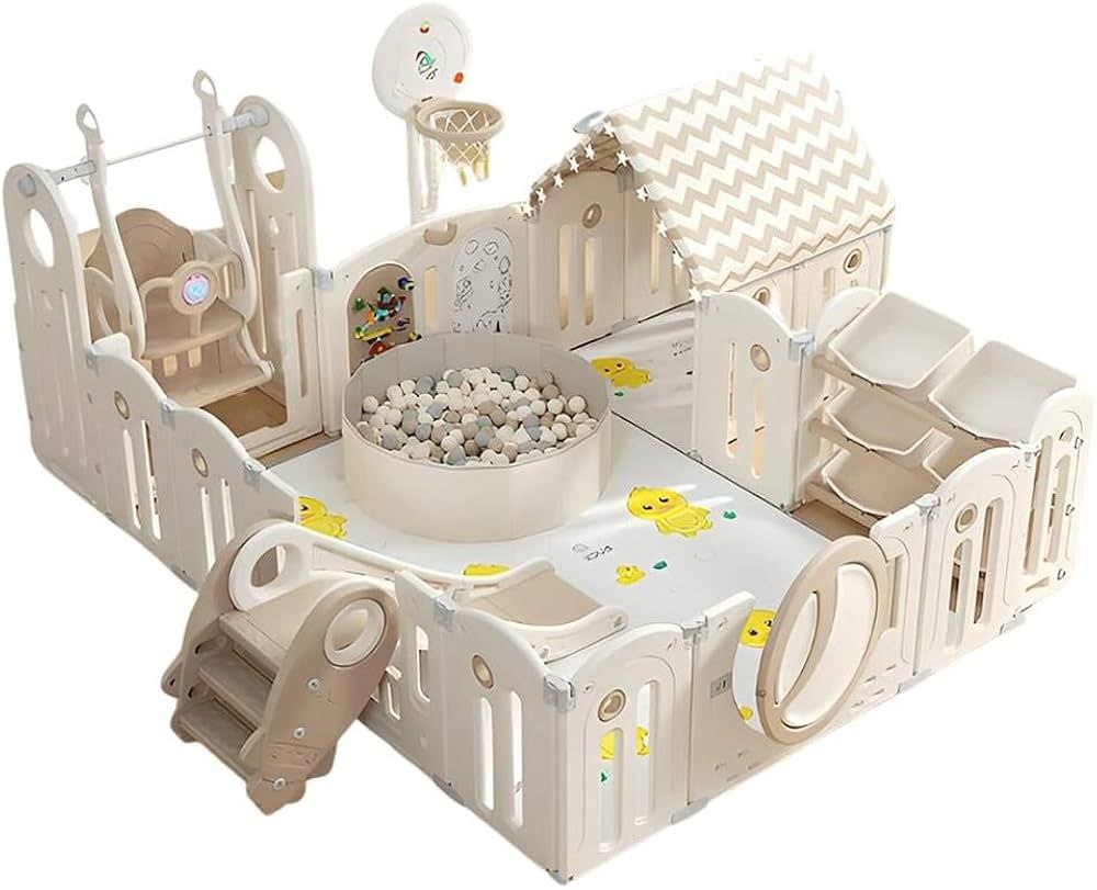 Multi-Activity Baby Playpen with Slide, Swing, Ball Pit and Playhouse - Image 3