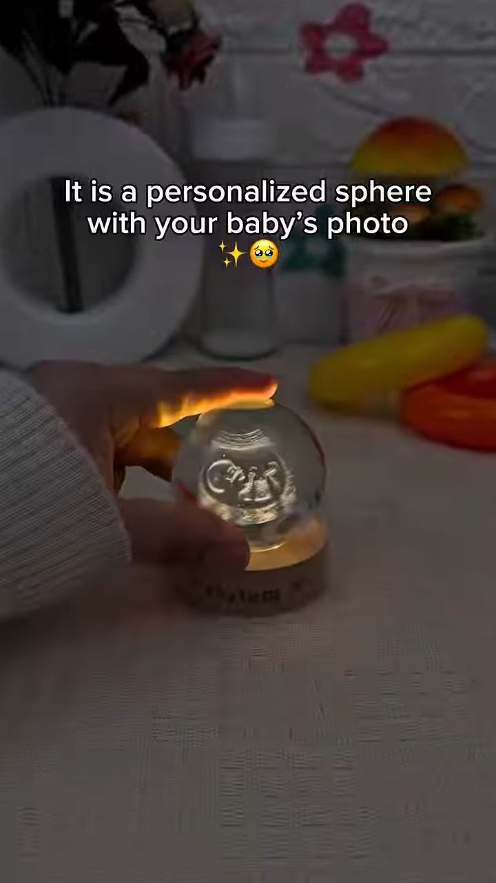Personalized Crystal Sphere with Baby Photo Engraving - Image 3