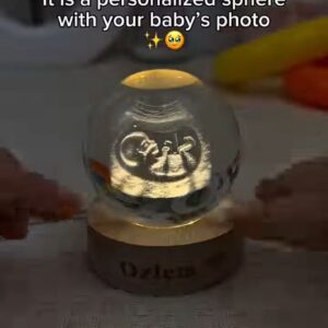 Personalized Crystal Sphere with Baby Photo Engraving