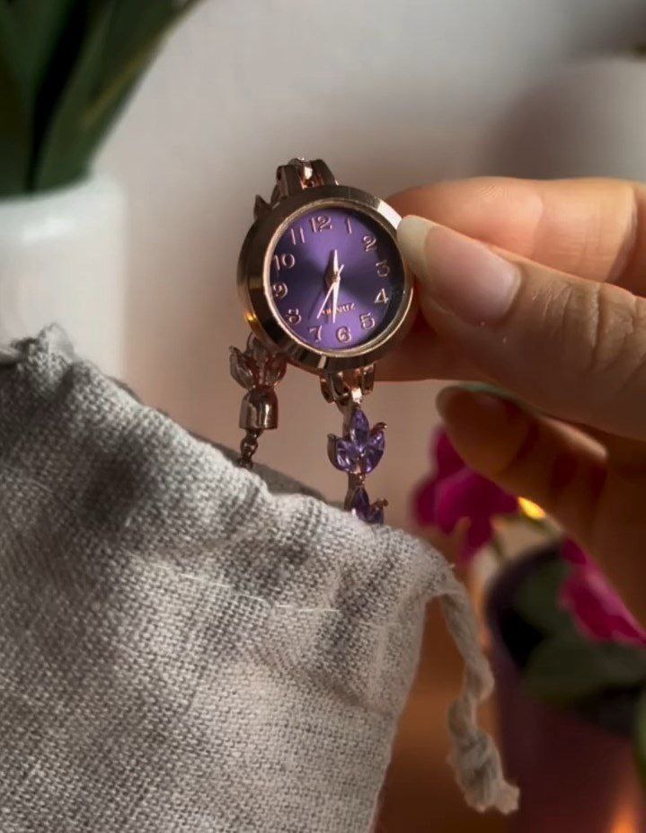 Rose Gold Purple Dial Crystal Bracelet Watch for Women - Image 2