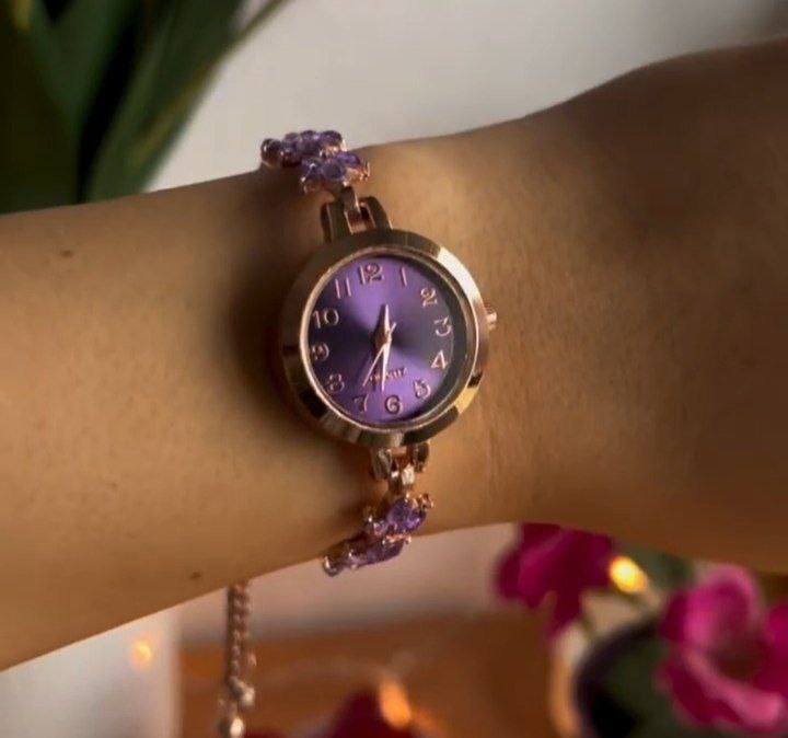 Rose Gold Purple Dial Crystal Bracelet Watch for Women - Image 3