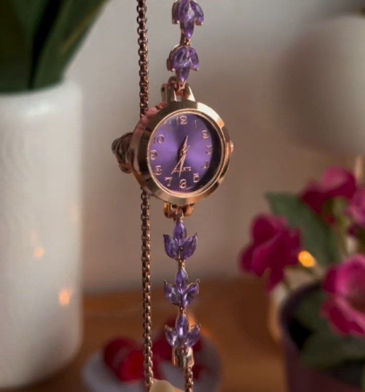 Rose Gold Purple Dial Crystal Bracelet Watch for Women - Image 4