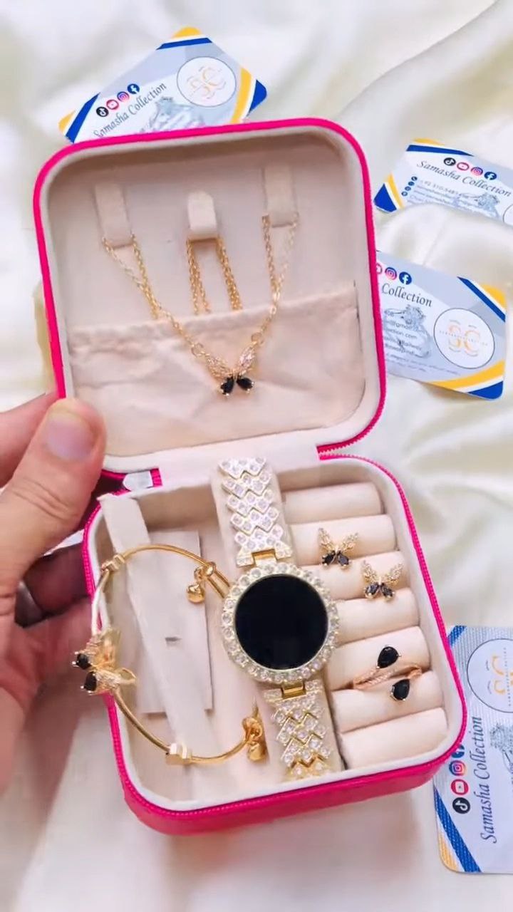 Gold Tone Black Stone Jewelry Watch Gift Set for Women - Image 2