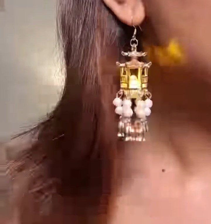 Temple Lantern Pearl Drop Earring – Traditional Fusion Statement Jewelry