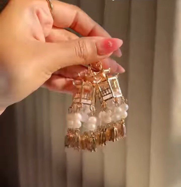 Temple Lantern Pearl Drop Earring – Traditional Fusion Statement Jewelry - Image 3