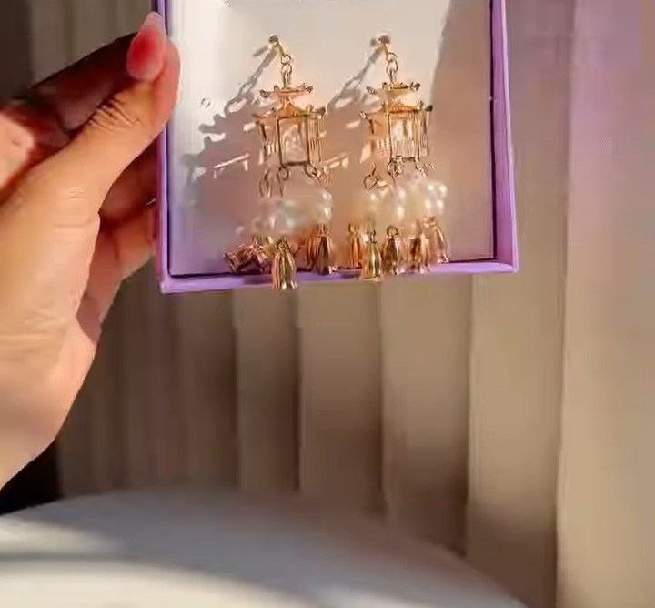 Temple Lantern Pearl Drop Earring – Traditional Fusion Statement Jewelry - Image 4