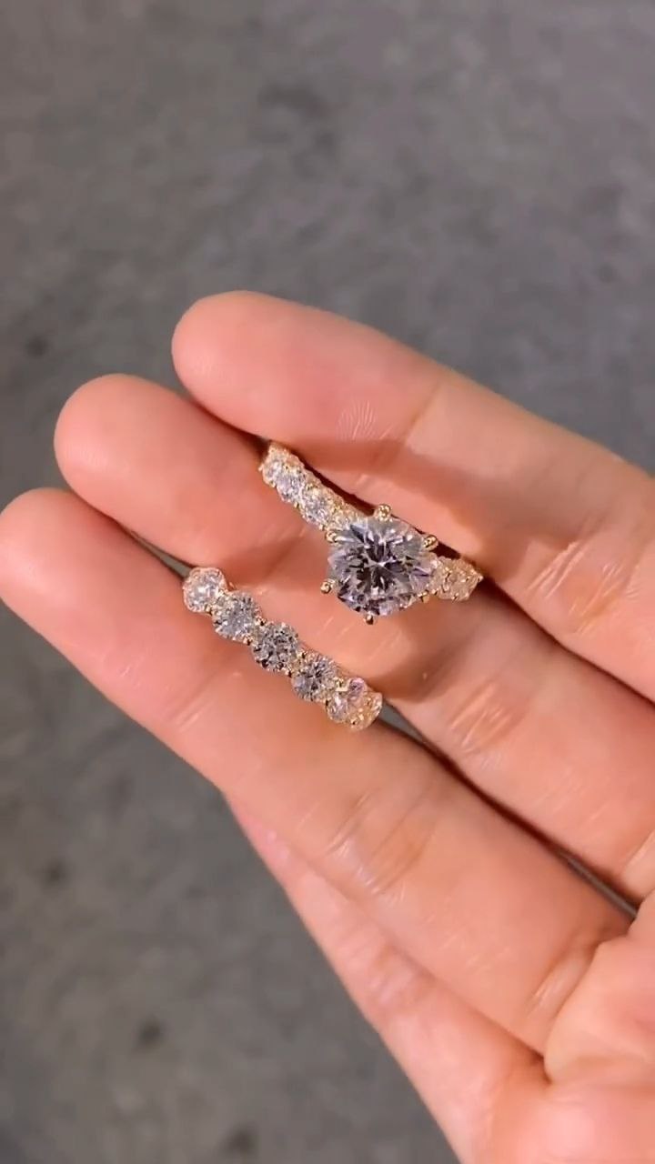 Elegant Diamond-Style Couple Ring Set with Solitaire and Eternity Band