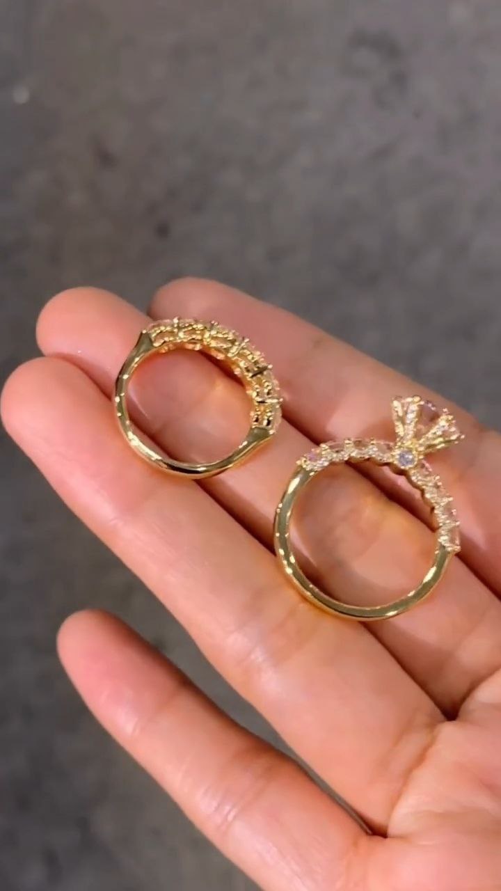 Elegant Diamond-Style Couple Ring Set with Solitaire and Eternity Band - Image 2