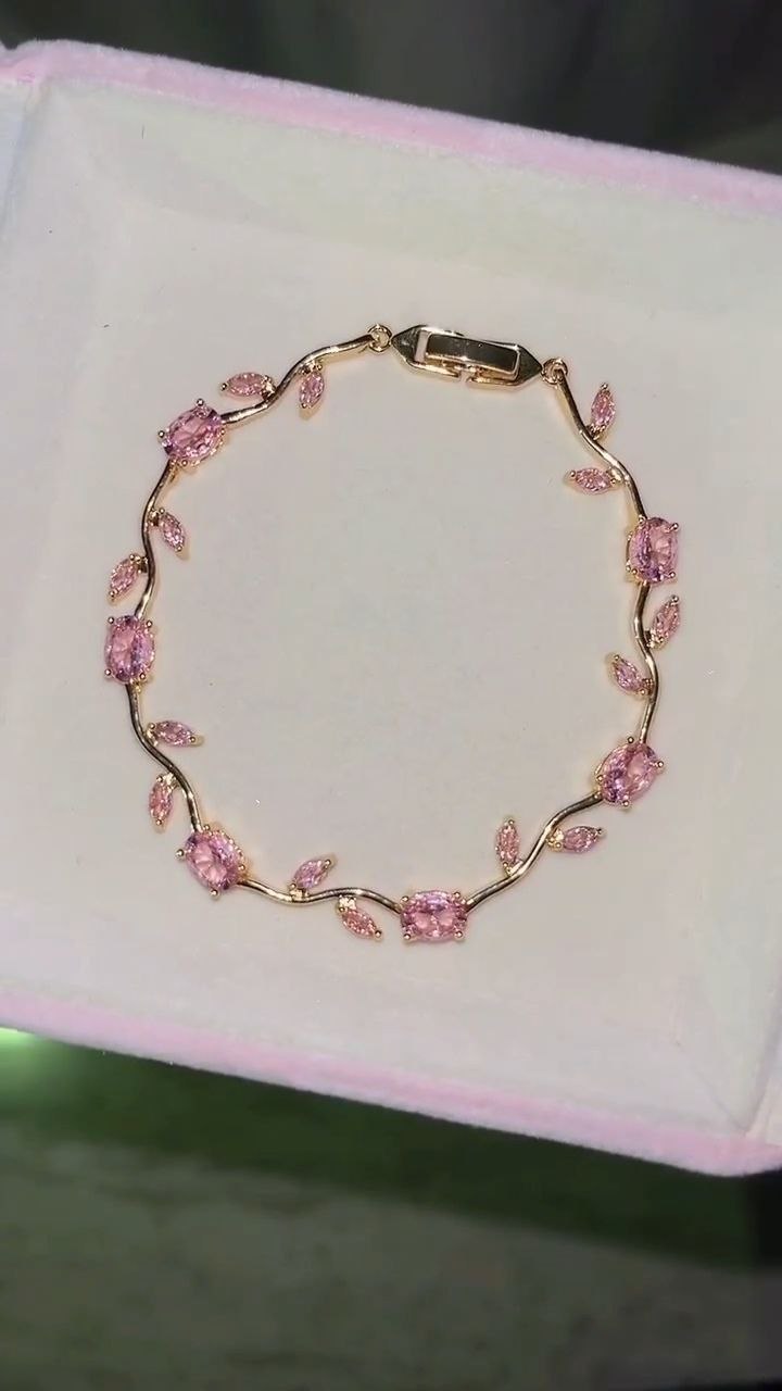 Pink Blossom Crystal Bracelet in Gold Finish - Image 3