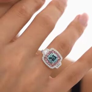 Cushion-Cut Halo Statement Ring with Dual-Tone Accents