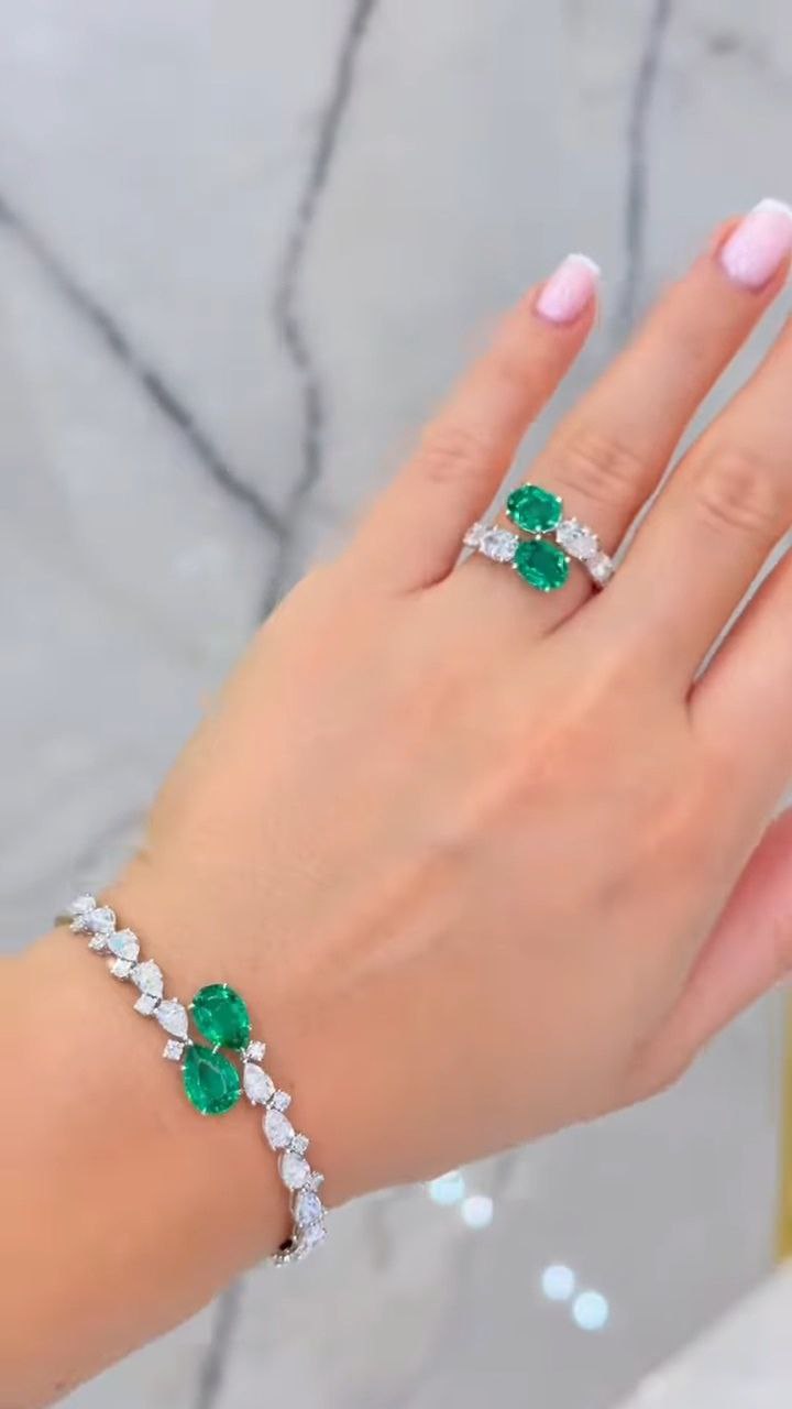 Dual Emerald Oval Stone Diamond-Style Ring SKU:7039 - Image 5