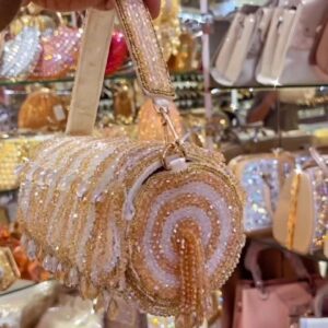 Red and Crystal Beaded Party Clutch with Top Handle