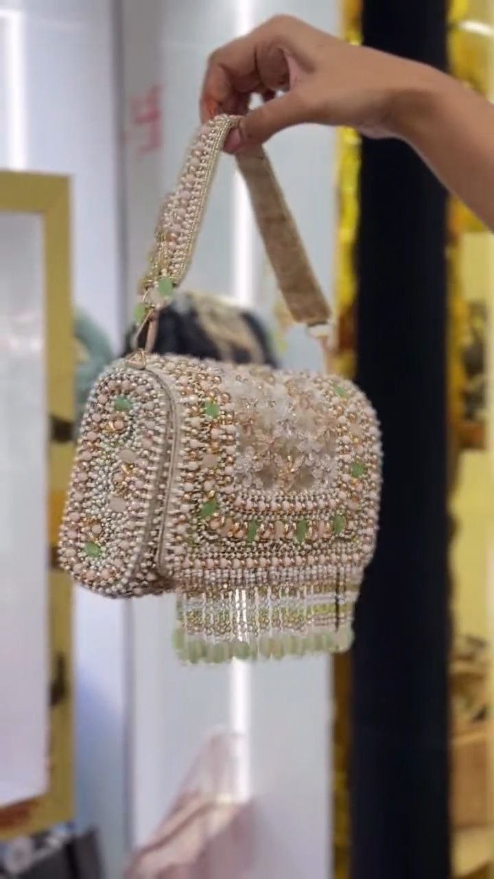 Pearl-Embellished Potli Handbag with Tassel Handle - Image 3