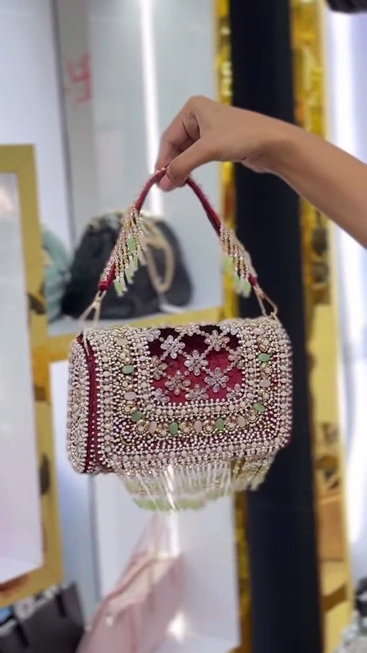 Pearl-Embellished Potli Handbag with Tassel Handle - Image 4