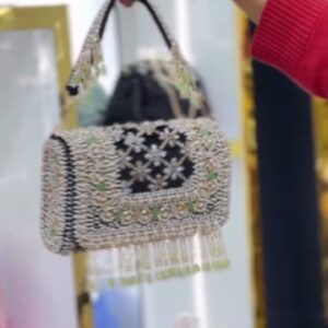 Pearl-Embellished Potli Handbag with Tassel Handle