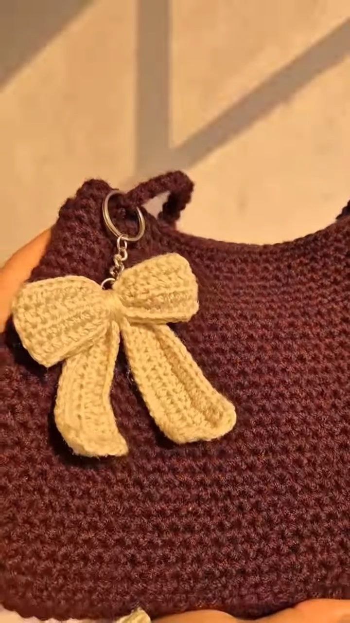 Handcrafted Crochet Shoulder Bag with Bow Charm - Image 3