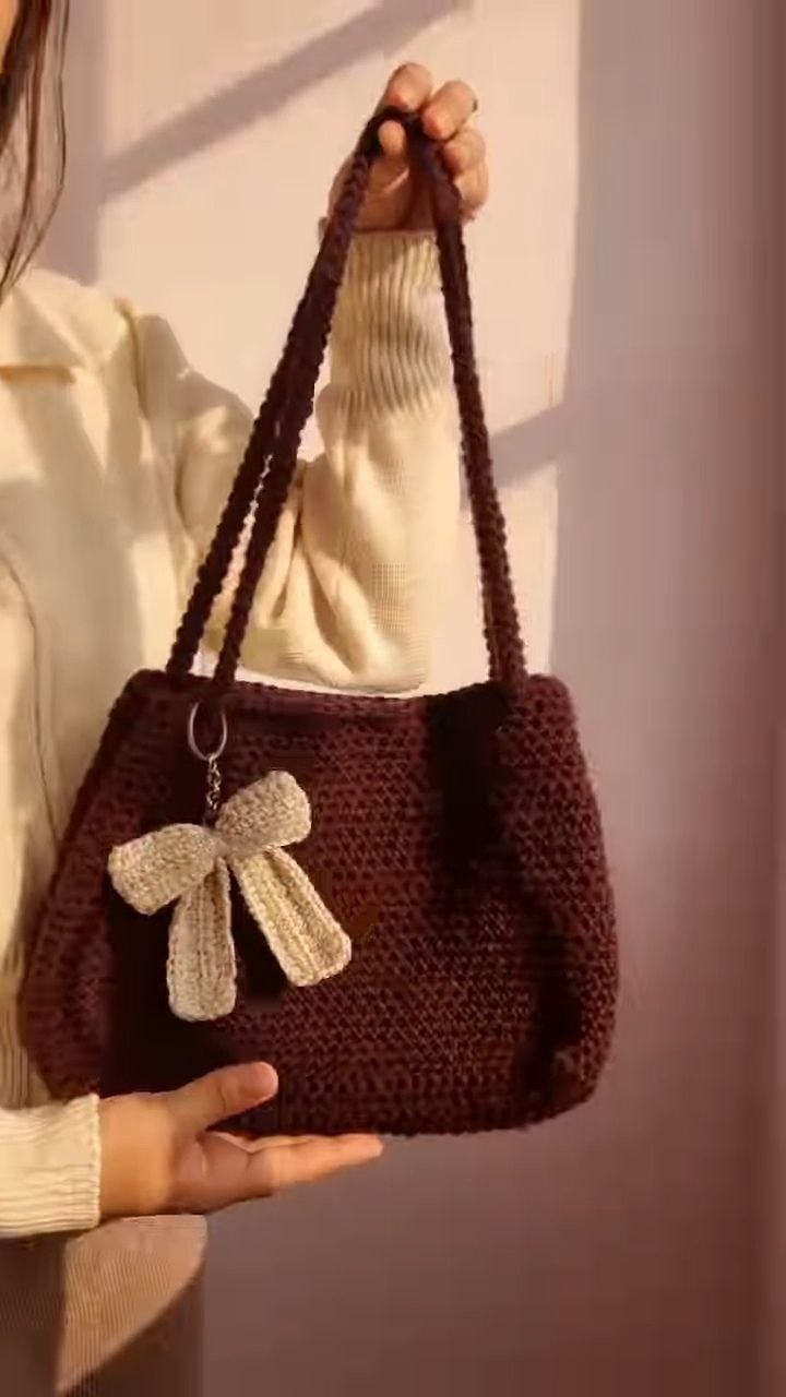 Handcrafted Crochet Shoulder Bag with Bow Charm