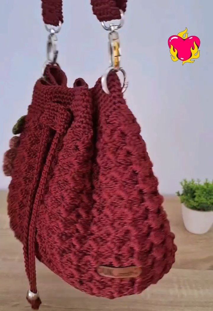 Handcrafted Crochet Drawstring Sling Bag - Image 4