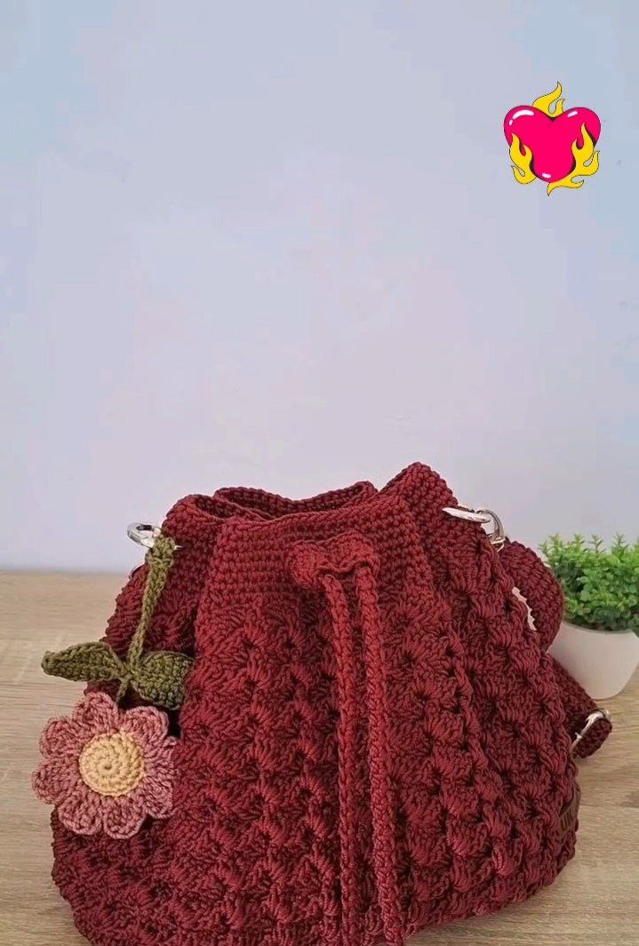 Handcrafted Crochet Drawstring Sling Bag - Image 3