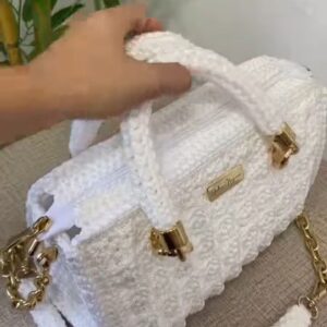 Handcrafted Crochet White Shoulder Bag with Gold Hardware