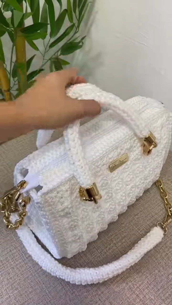 Handcrafted Crochet White Shoulder Bag with Gold Hardware