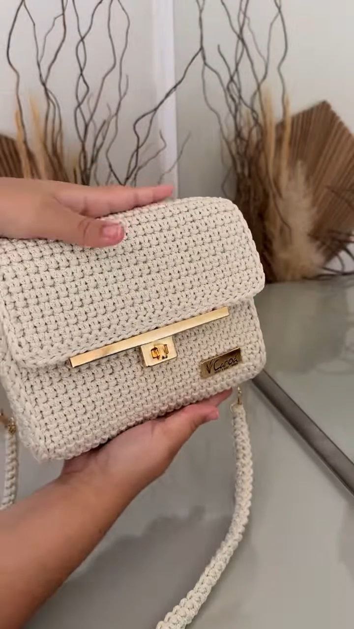 Handcrafted Crochet Flap Sling Bag with Gold Lock - Image 4