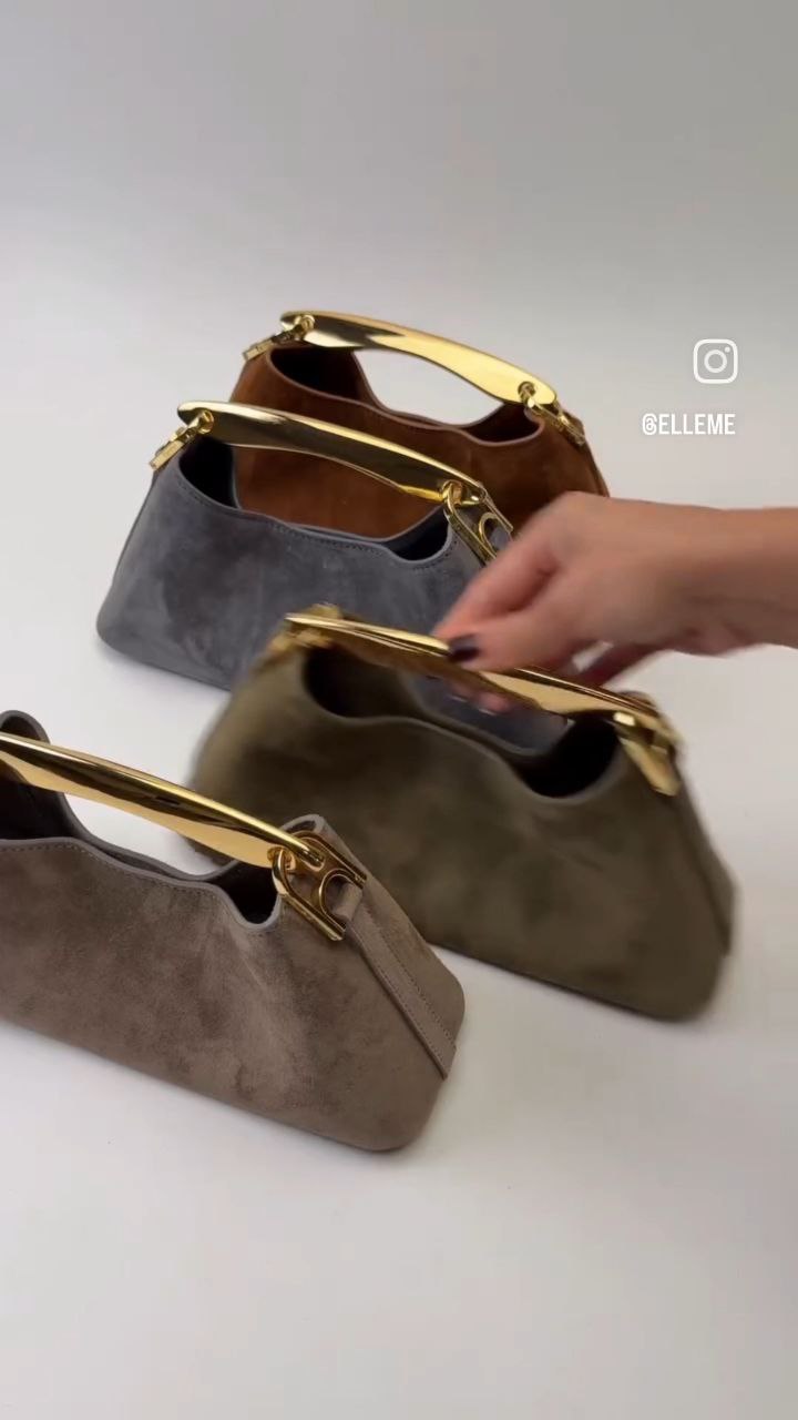 Suede Finish Mini Handbag with Gold Top Handle