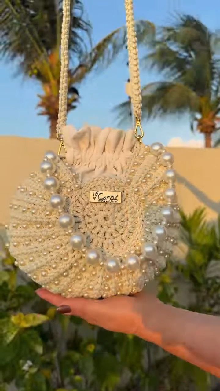 Handcrafted Crochet Pearl Bucket Bag with Drawstring - Image 2