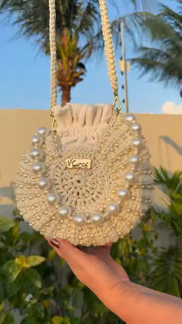 Handcrafted Crochet Pearl Bucket Bag with Drawstring