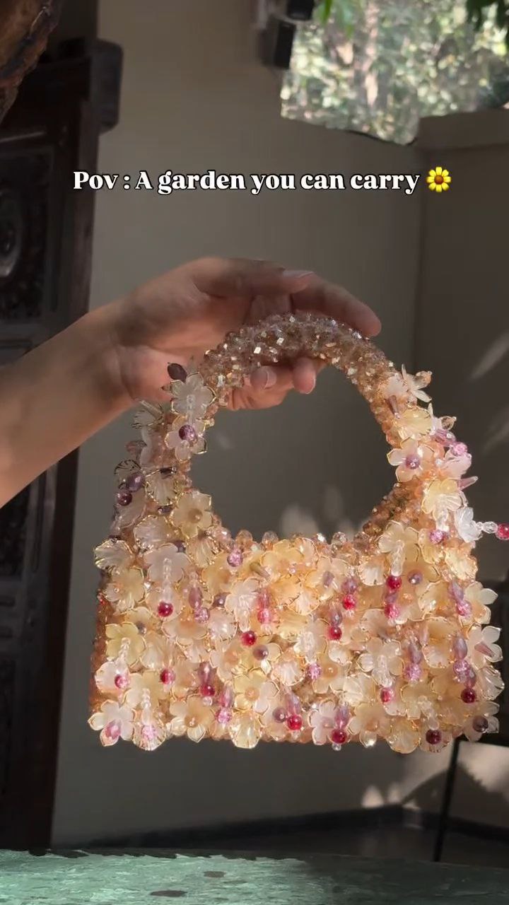 Floral Beaded Mini Handbag with Top Handle
