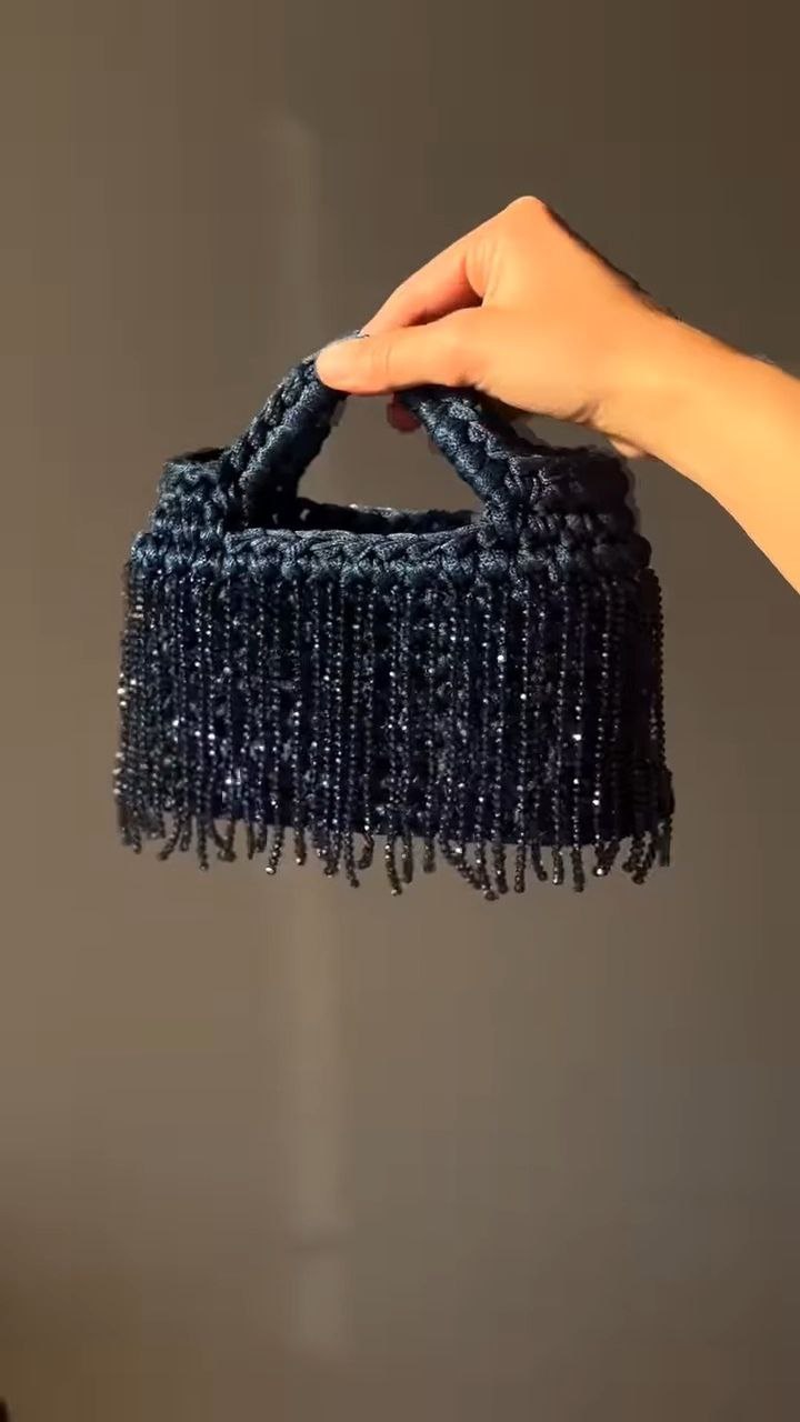 Beaded Fringe Mini Handbag with Braided Handle - Image 3