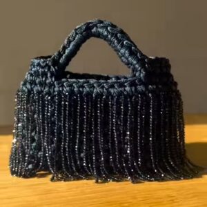 Beaded Fringe Mini Handbag with Braided Handle