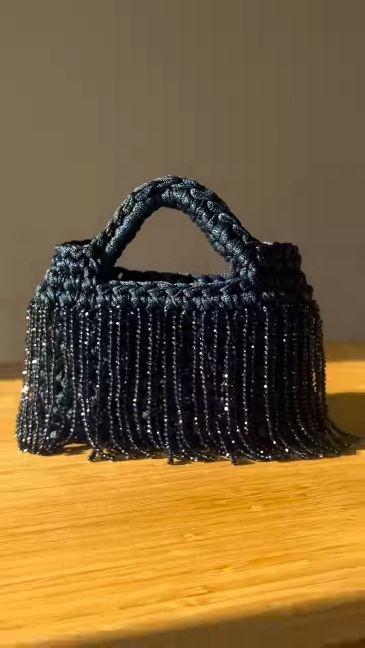 Beaded Fringe Mini Handbag with Braided Handle