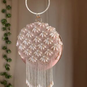 Pearl Embellished Circular Clutch Bag